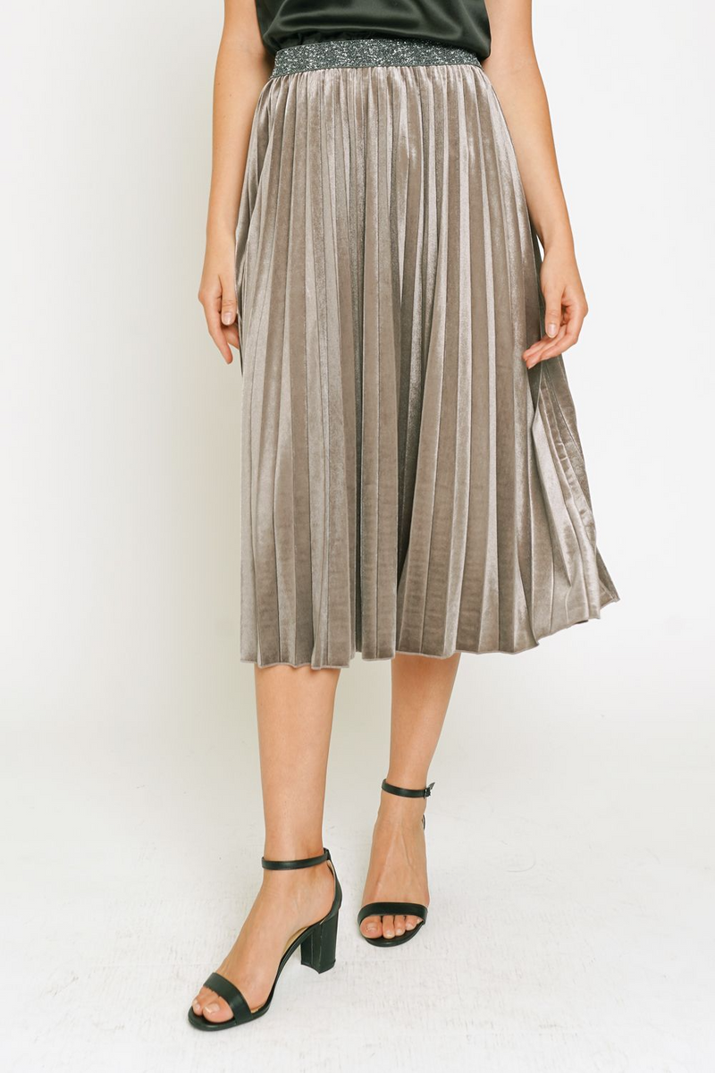 Velvet Drawstring Pleated Skirt