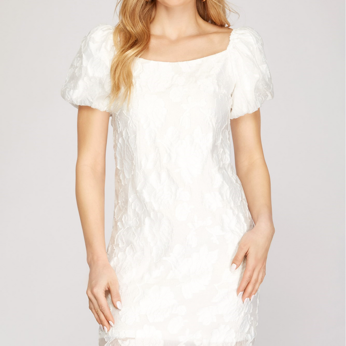 Short Puff Sleeve Woven MIni Dress main image 0