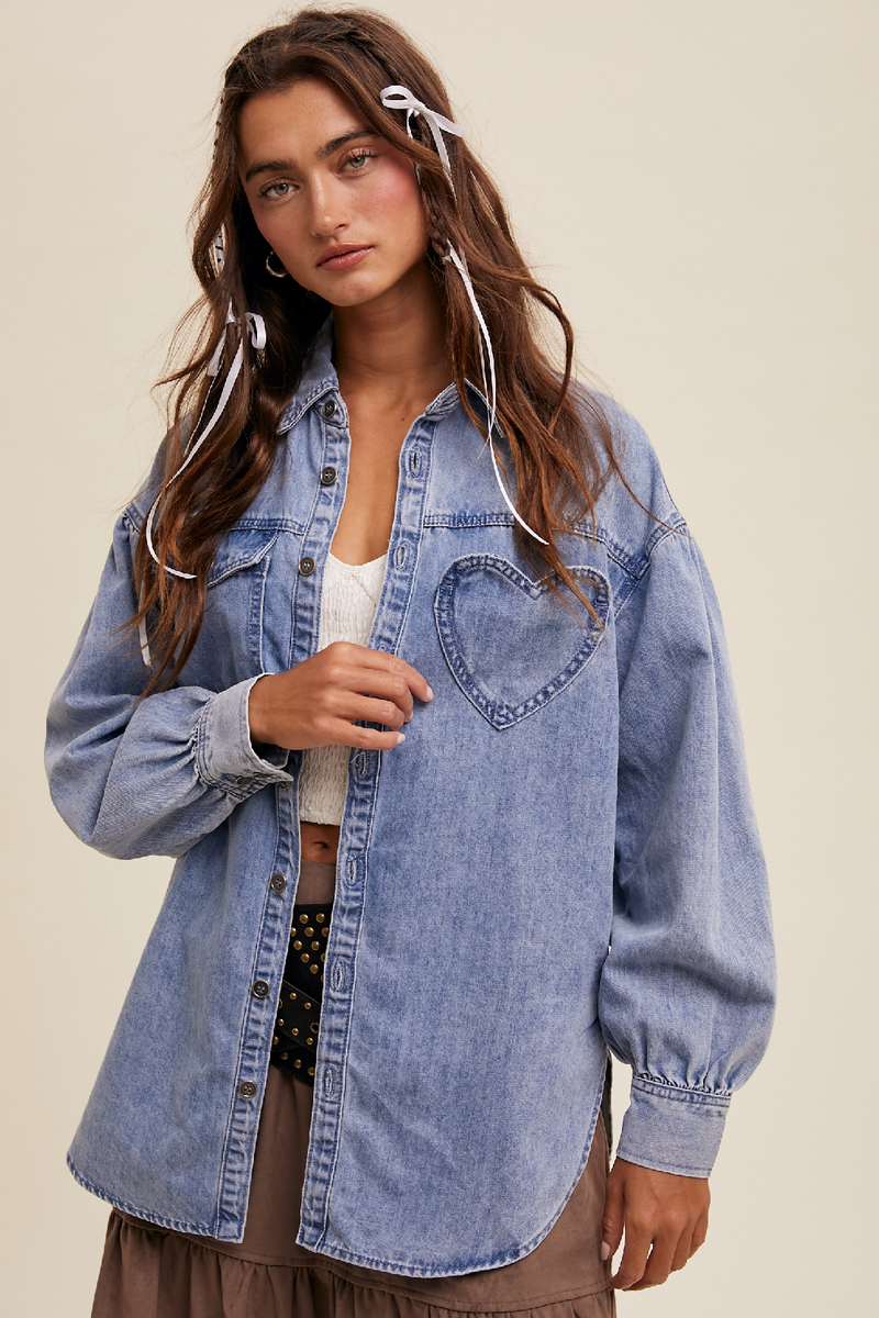 [EVISU] English Big Hills Oversize Denim shirt / 税込み Heart Detail Oversized Denim Shirt – gadogadoellicottville