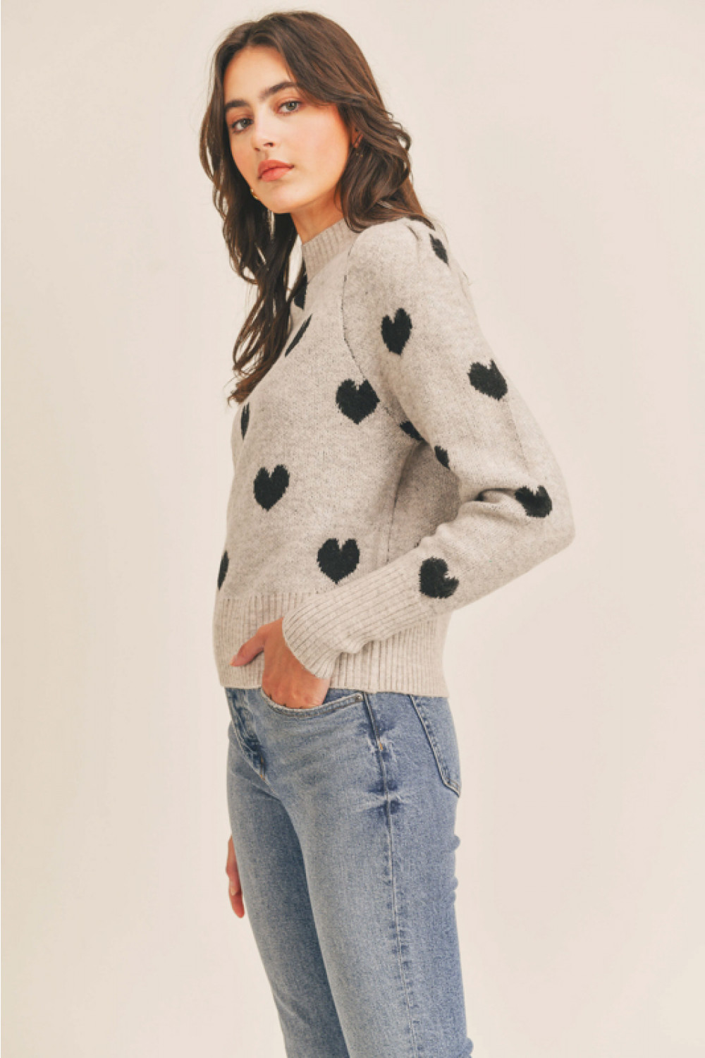 Furry Heart Mockneck Sweater Top