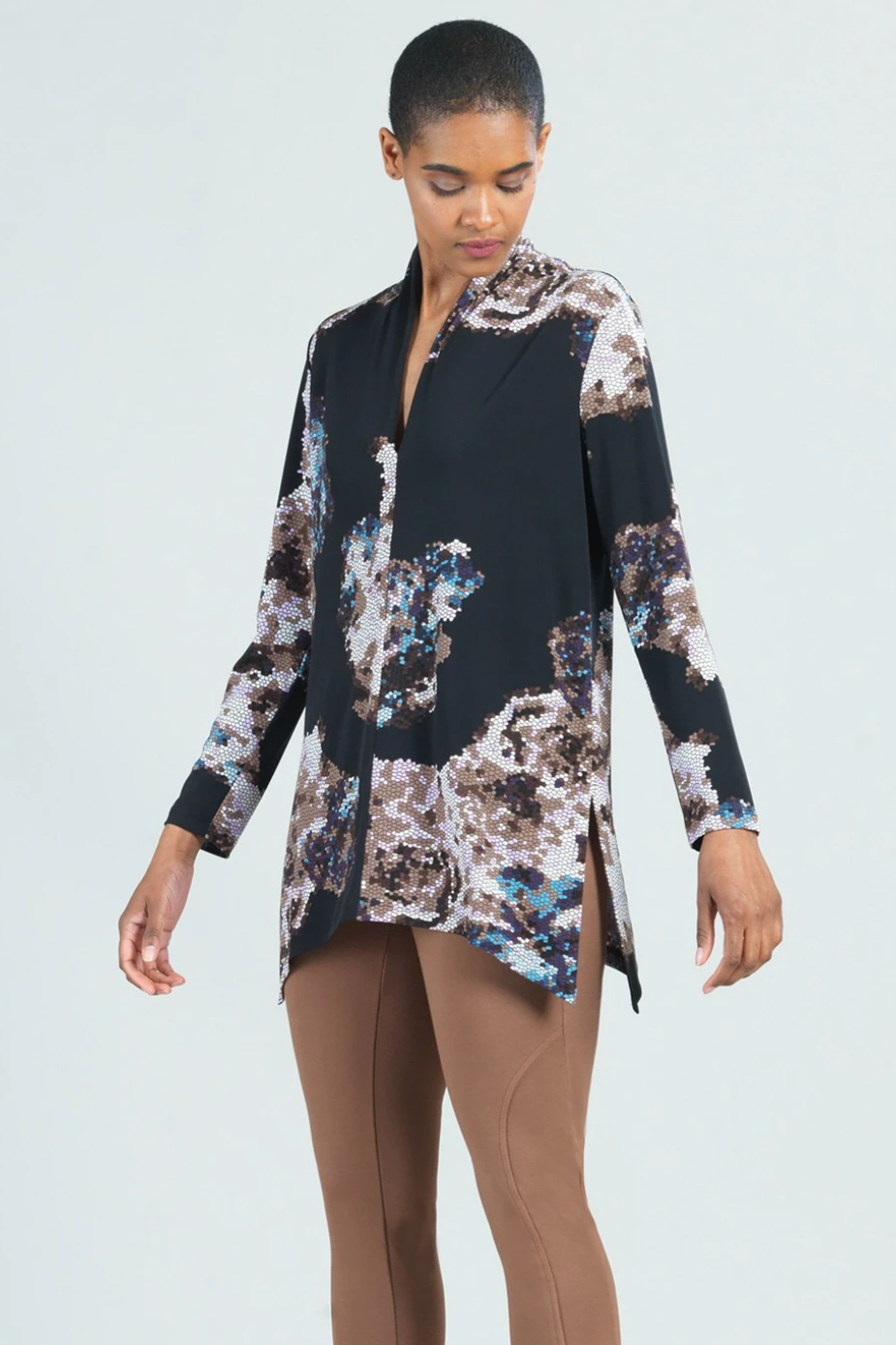 Mosaic Gem Narrow V-Neck Side Vent Tunic