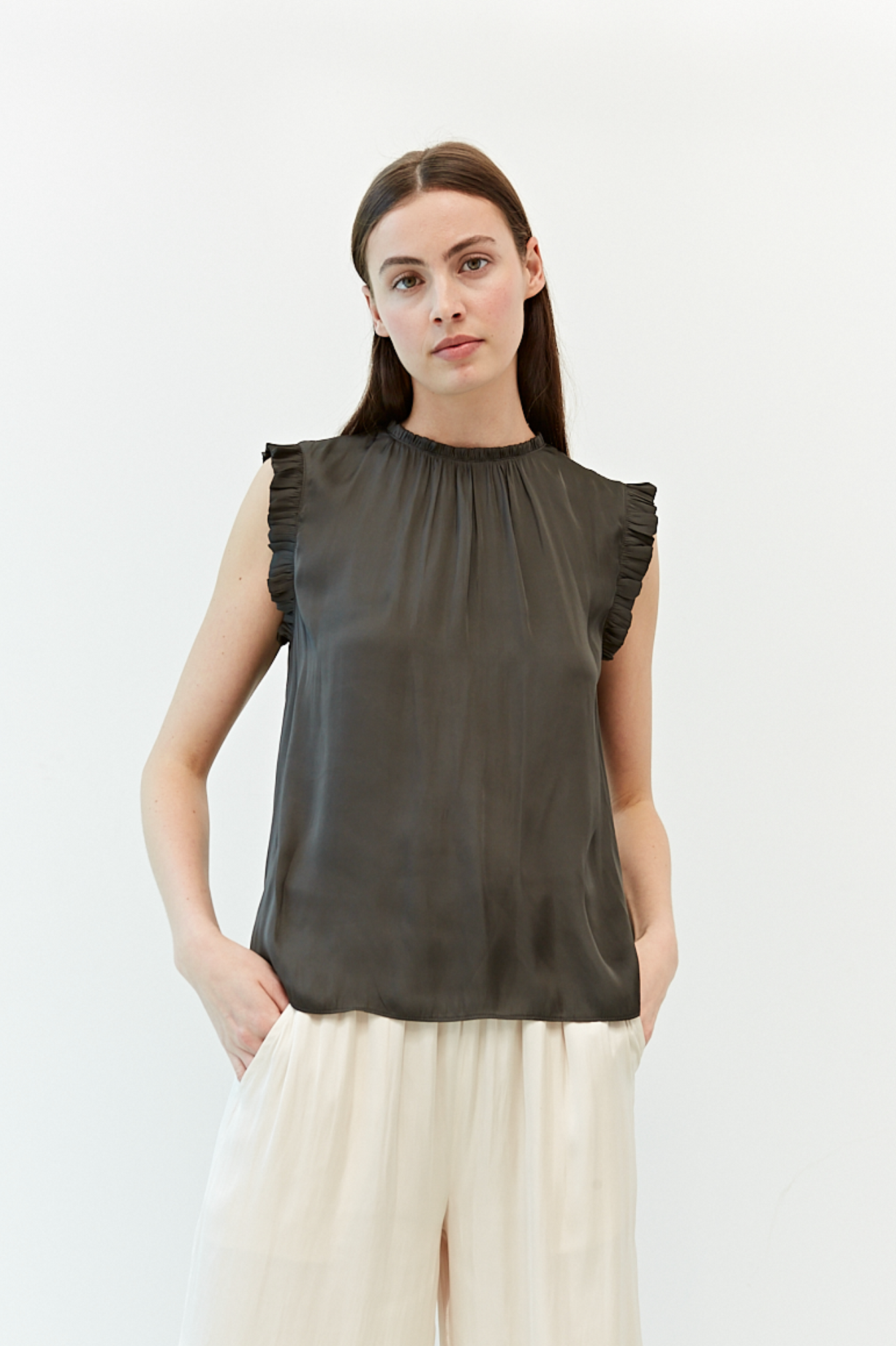 Bubble Ruffle Satin Tank