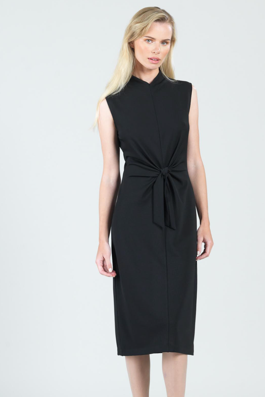 Crepe Front Tie Stretch Midi Dress