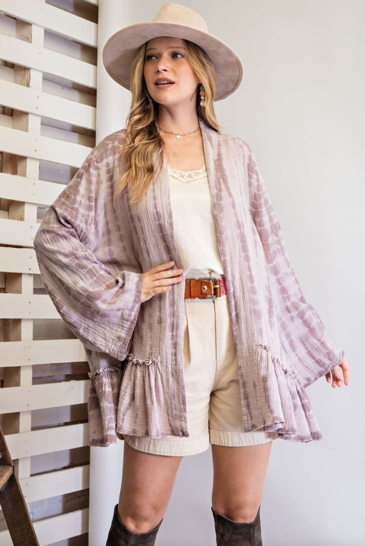 Ruffled Tiered Open Kimono