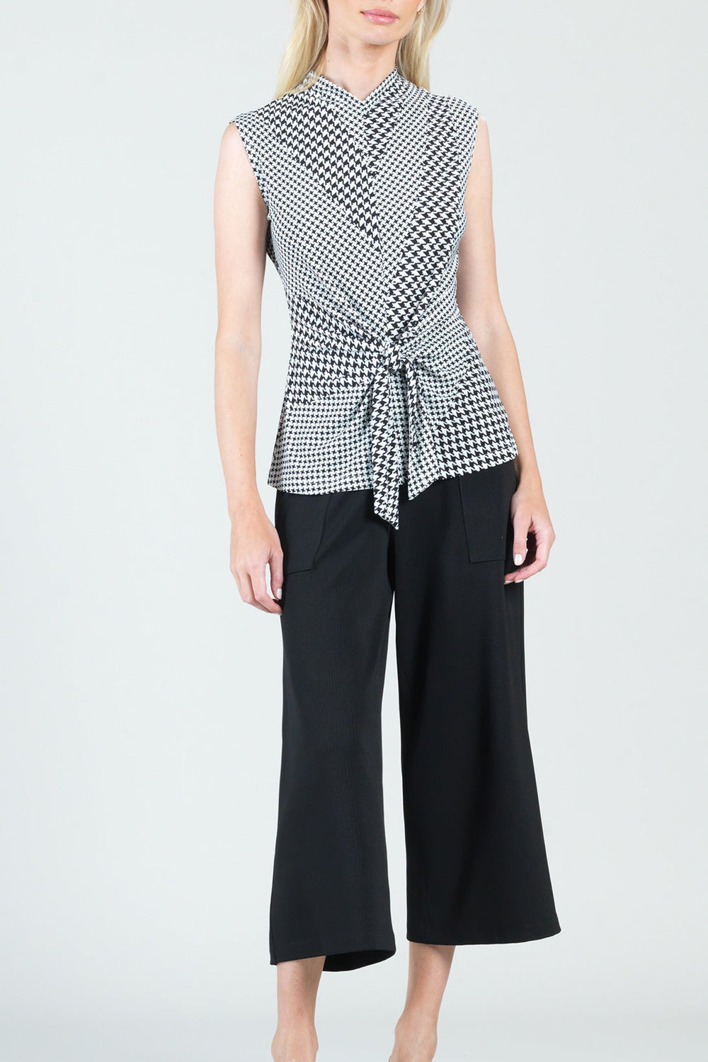 Houndstooth Print Front Tie Top