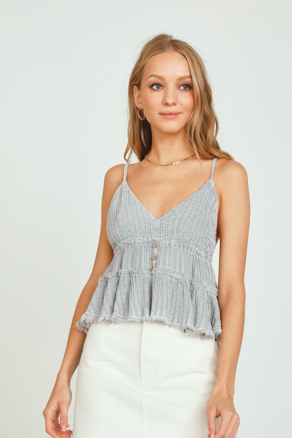 Textured Stripe Ruffle Tiered Tank