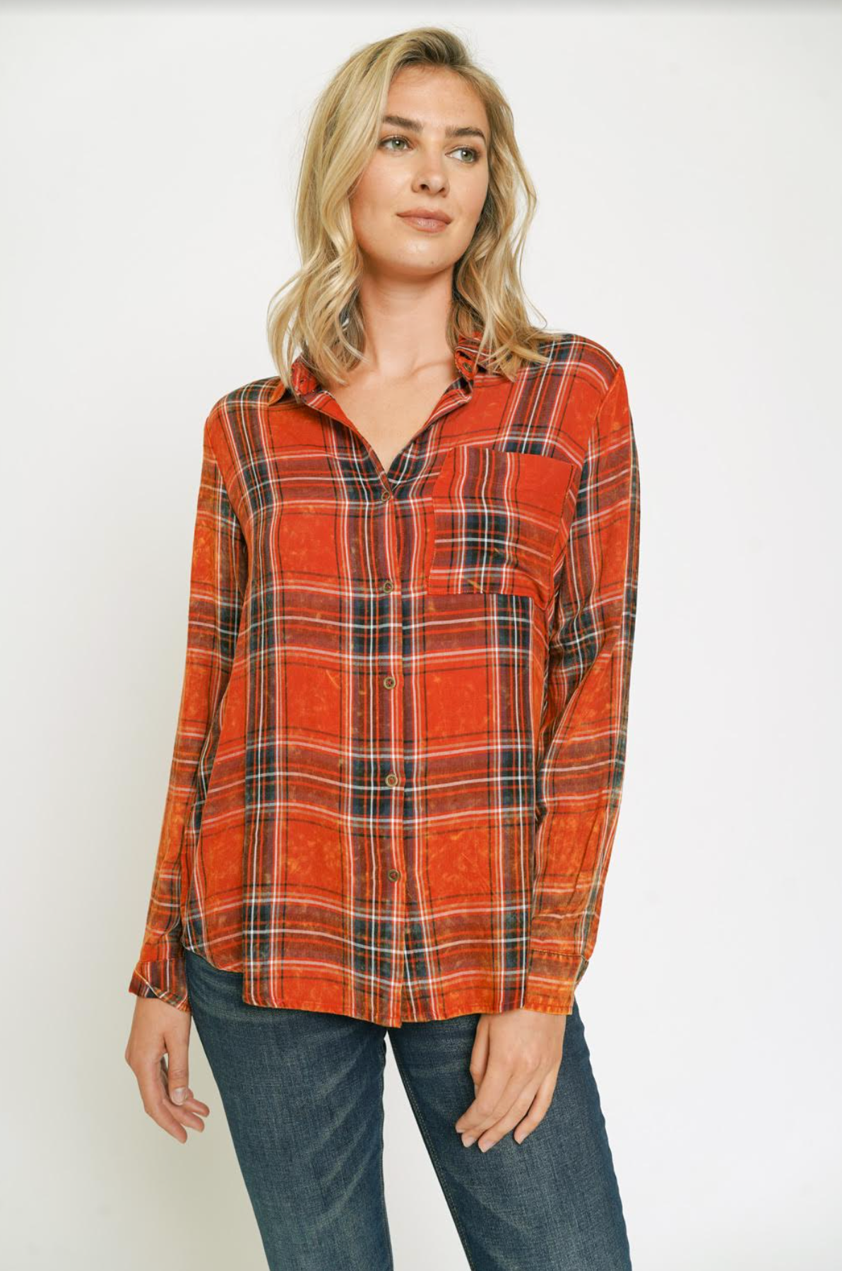 Acid Wash Plaid Shirt