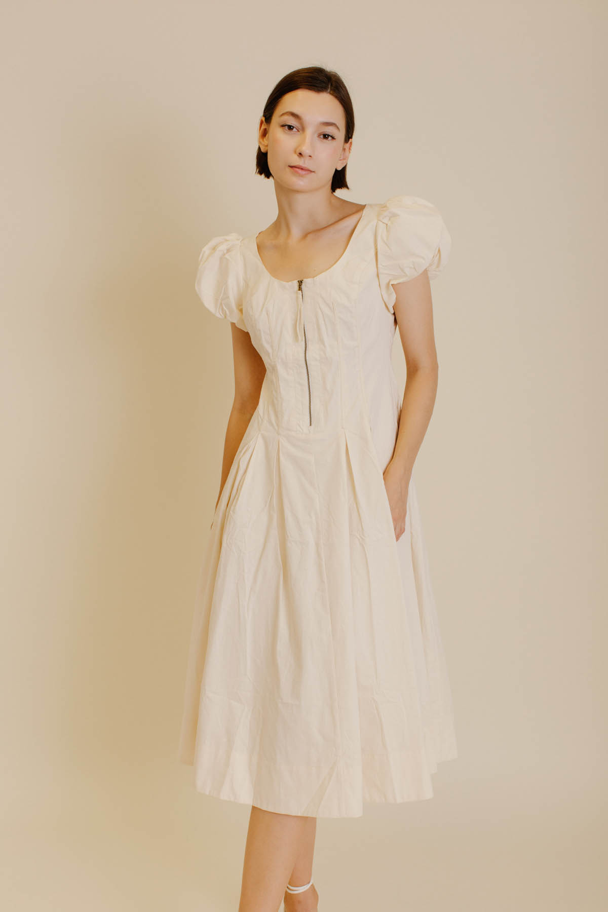 Poplin Midi Dress With Zipper