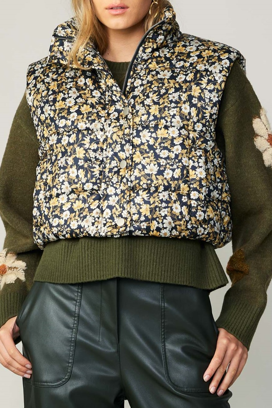 Floral Print Puffer Vest