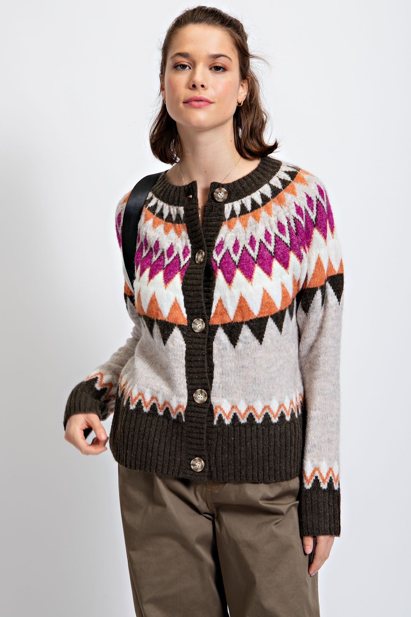 Argyle Pattern Sweater Cardigan