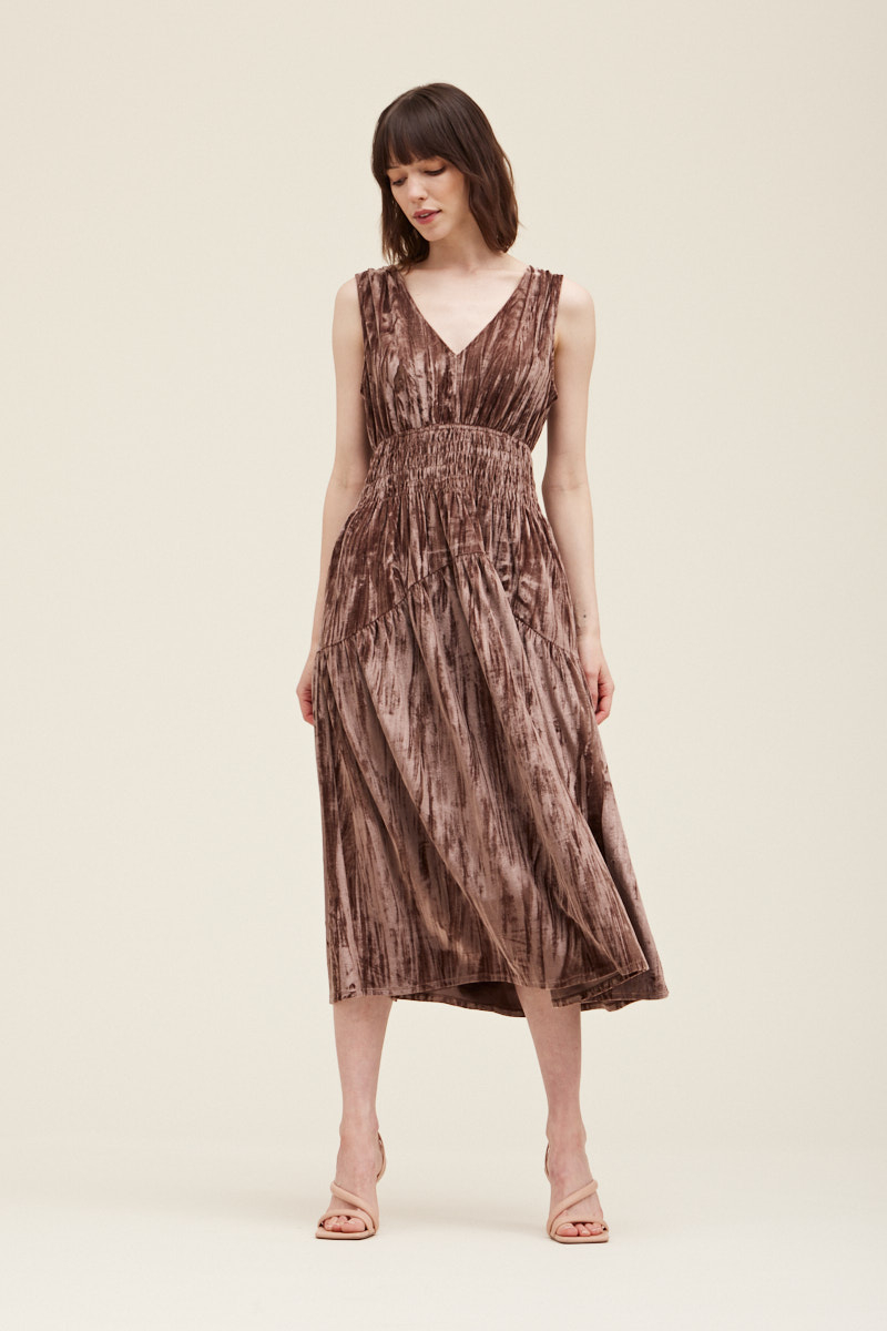 Smocked Waist Velvet Dress