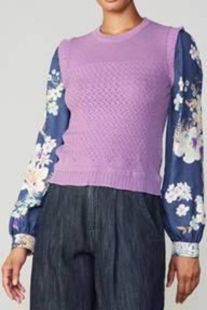 Long Sleeve Sweater Woven Combo Top