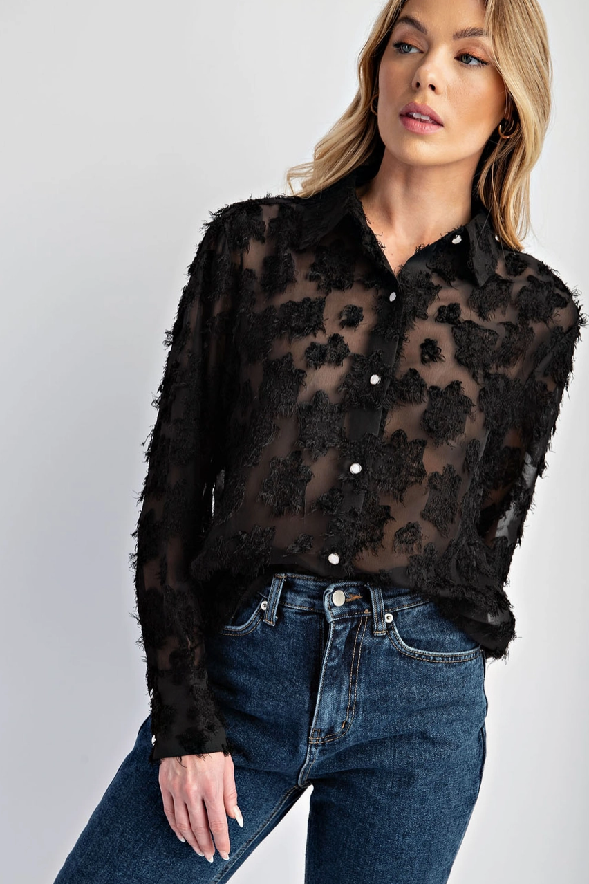 Textured Button Down Blouse