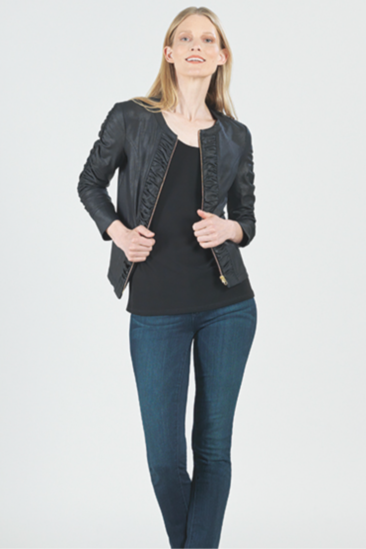 Liquid Leather Ruched Zip Jacket