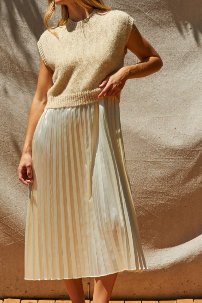 Sharpe Pleated Midi And Knit Top Two Piece Set