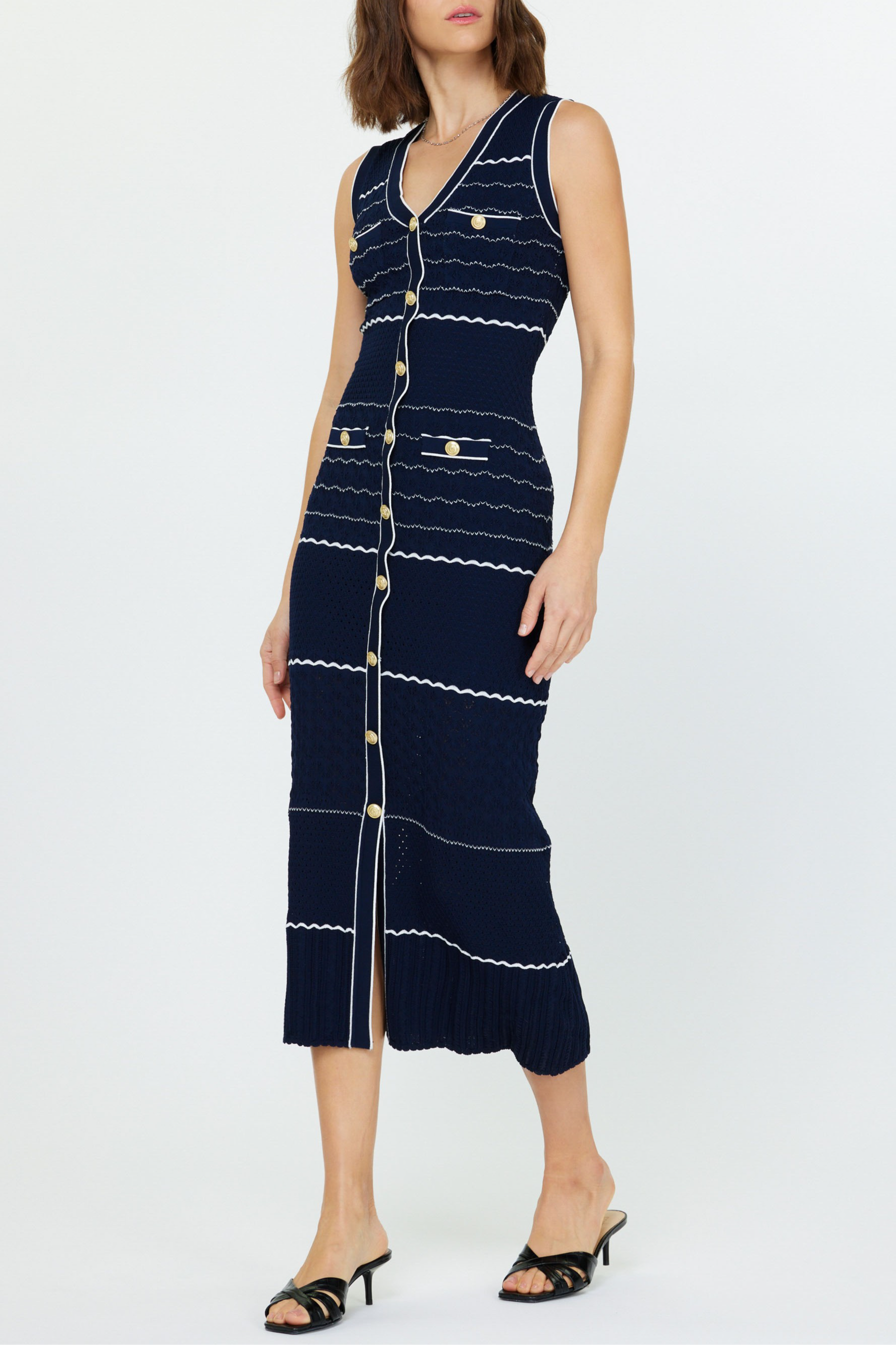 Sleeveless Button Placket Midi Knit Dress