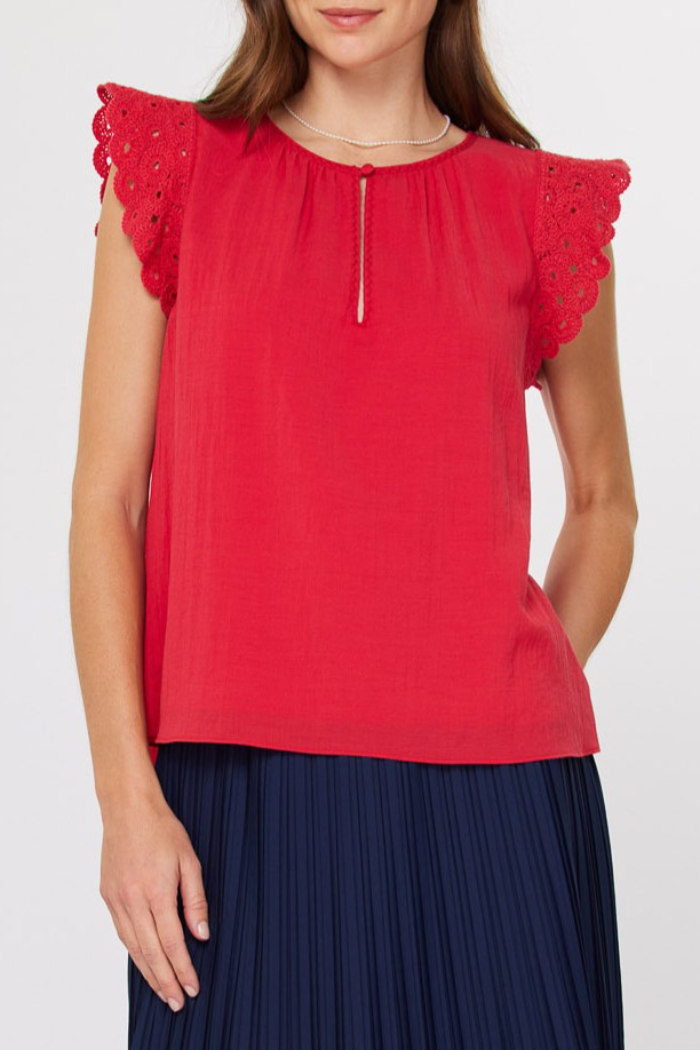 Split Neck Crochet  Short Sleeve