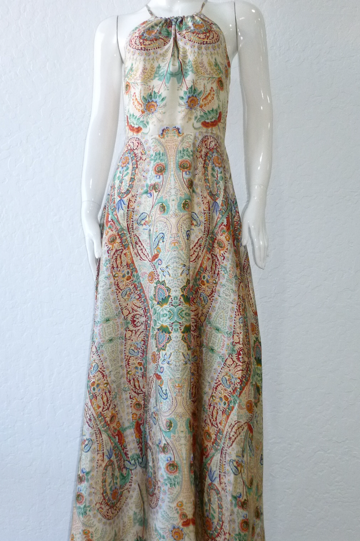 Satin Printed Halter Maxi Dress
