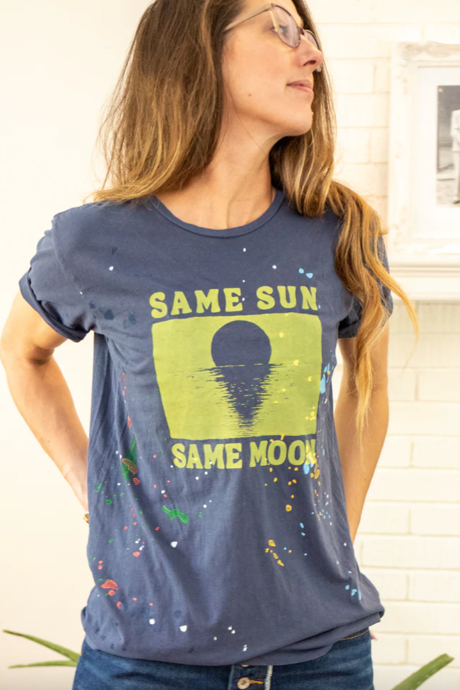 Same Sun, Same Moon - Navy Unisex Splatter Tee