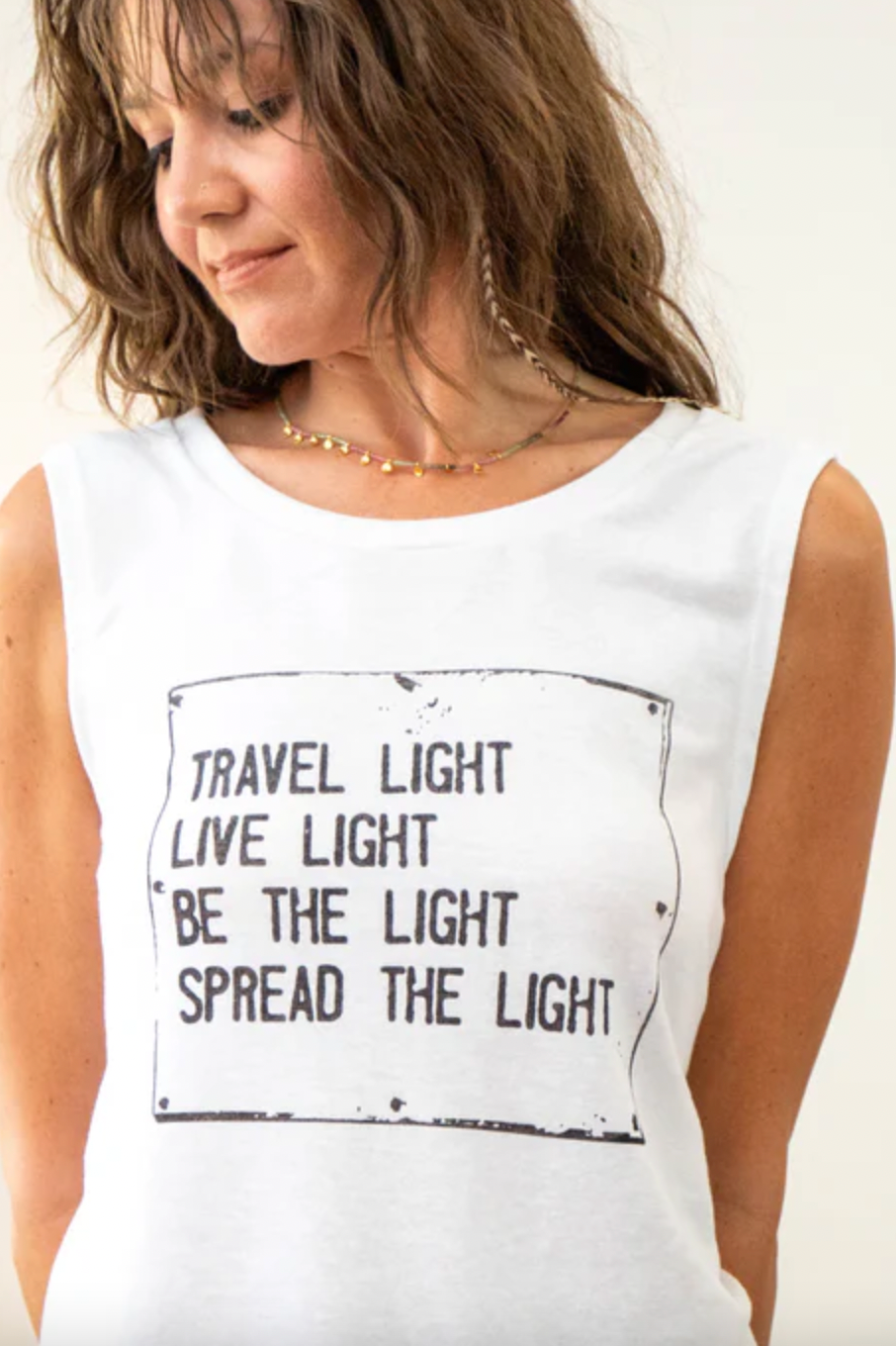 TRAVEL LIGHT - White Muscle Tee