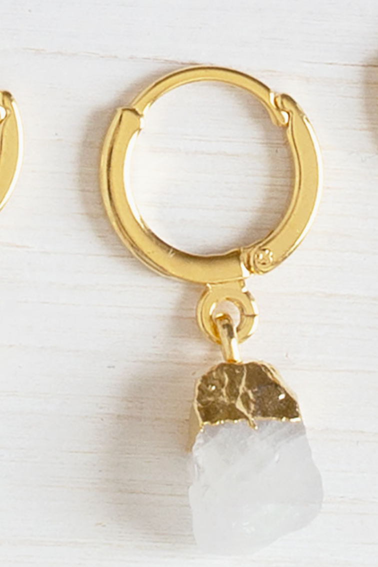 Rough Cut Gemstone Huggie Earrings